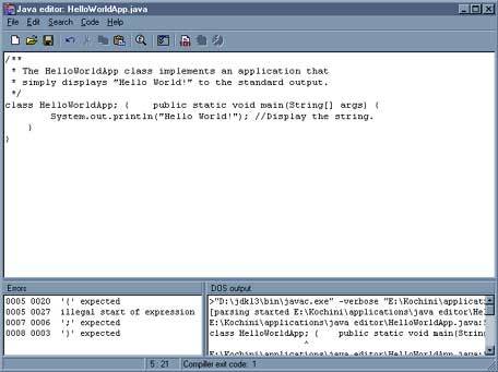 Java editor Screenshot